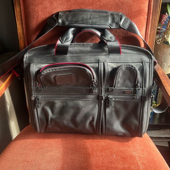 Tumi Black Briefcase/laptop bag with Red Accents